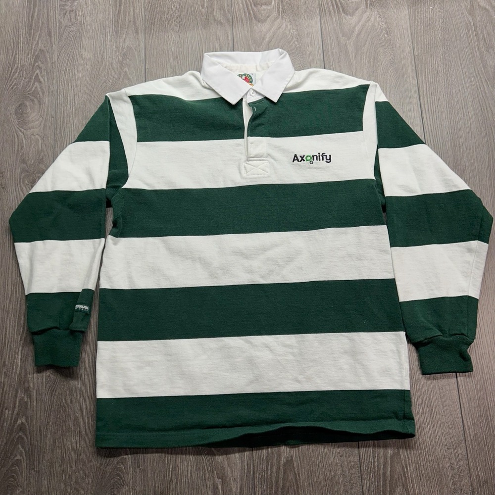 Vintage Barbarian Rugby Wear Shirt Mens XL Green White Striped Long Sleeve
